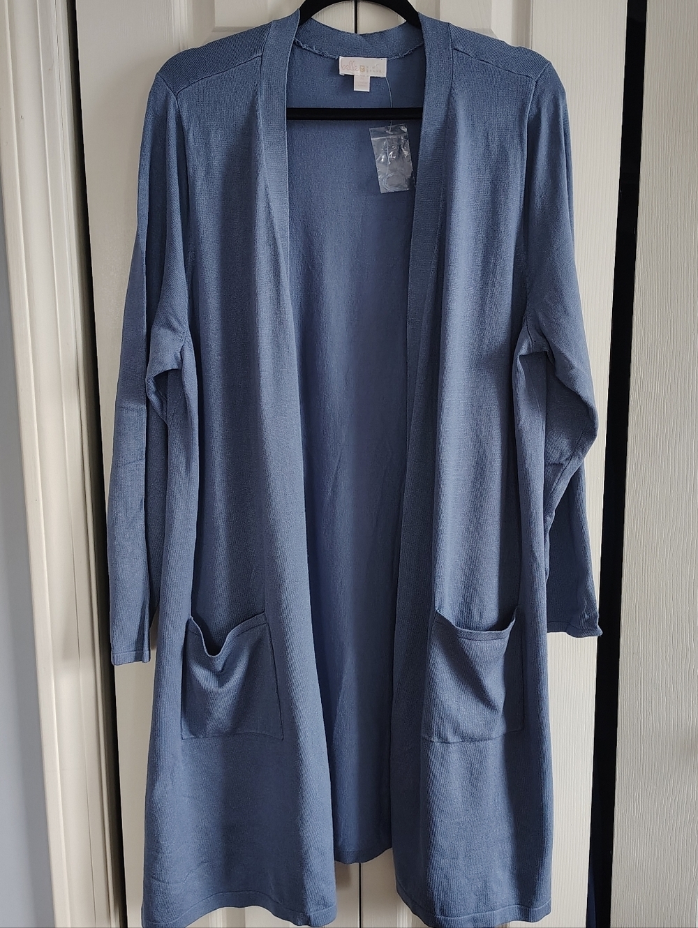 Belle By Kim Gravel Lightweight Knit Open Front Cardigan in Dusty Blue 1X